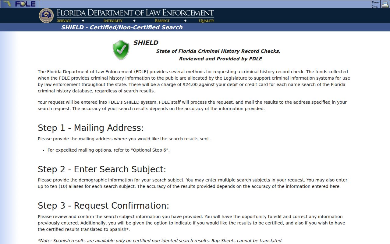 Orange County criminal history FDLE official search portal