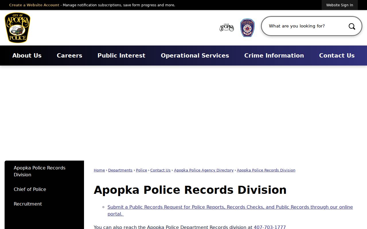 Apopka Police Records Division request information