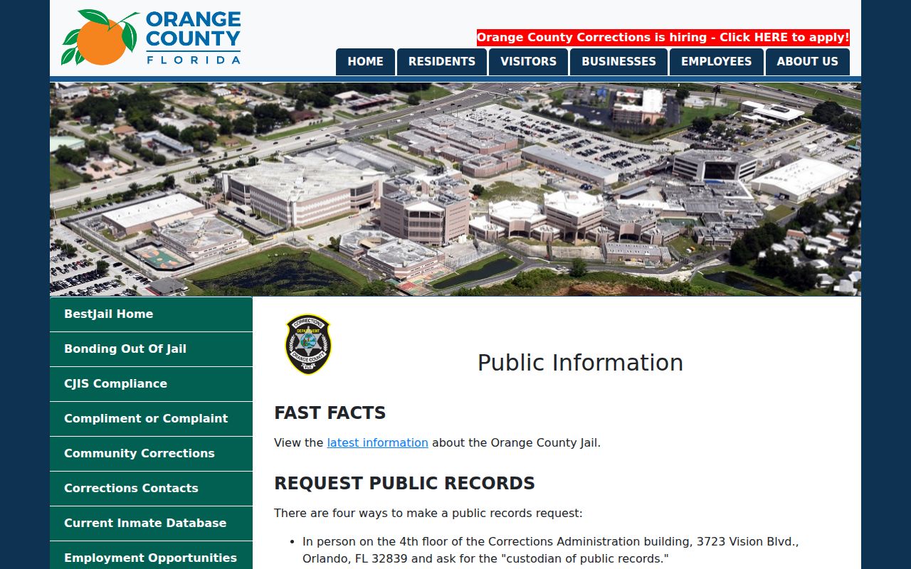 Orange County arrest history Corrections public records channels