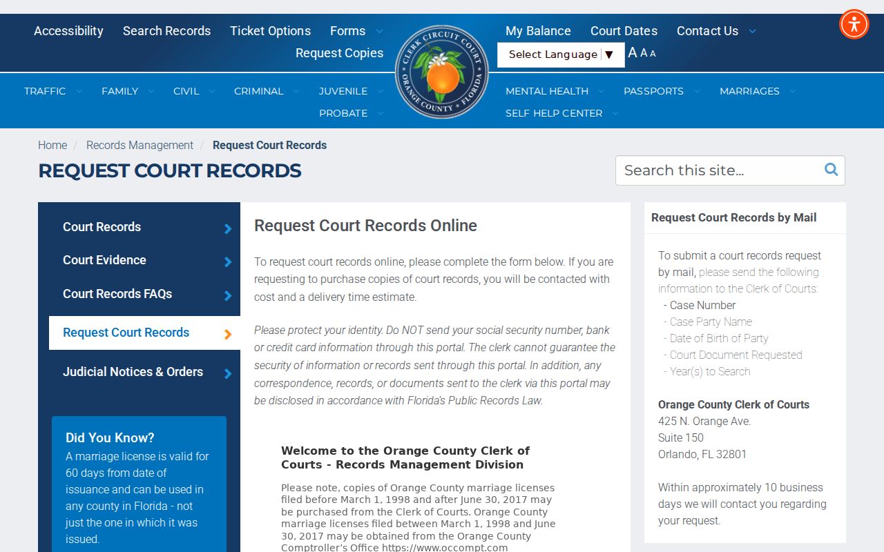 Orange County criminal court cases Clerk record request form