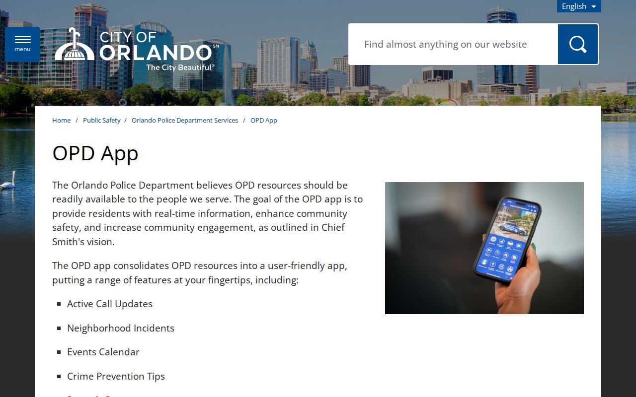 Official Orlando Police Department app features