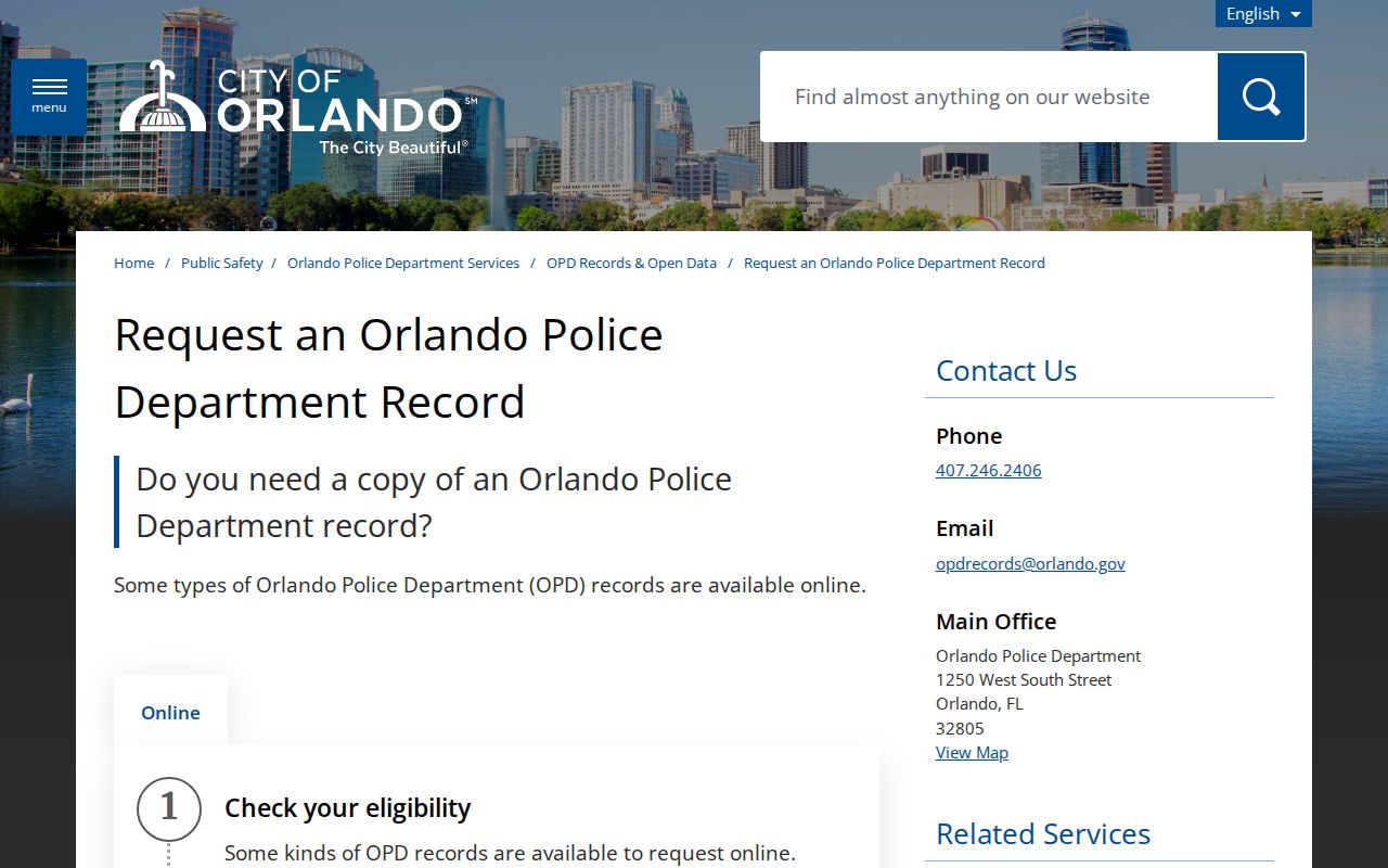 Orlando Police Department records request information