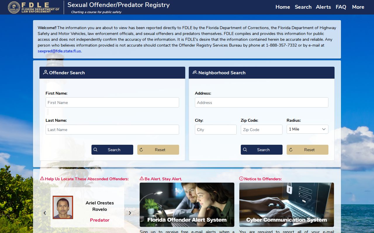 Orange County sex offender check on the Florida FDLE registry search