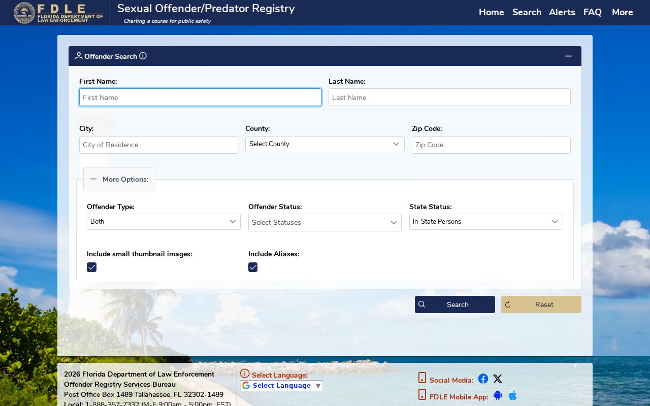 Orange County offender registry result and profile field interface